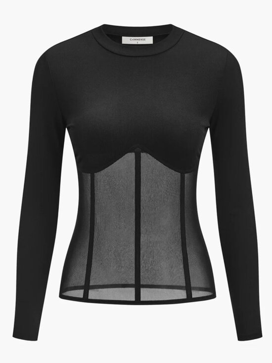 Commense Tops - Commense Sheer Mesh Combination Long Sleeve Top